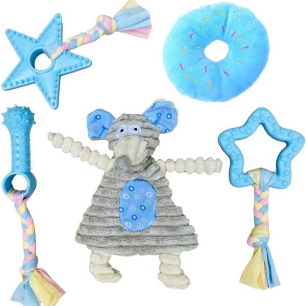 5-Pack Soft Rubber and Plush Puppy Teething Set