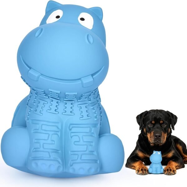 Hippo-Shaped Rubber Squeaky Toy for Medium-Large
