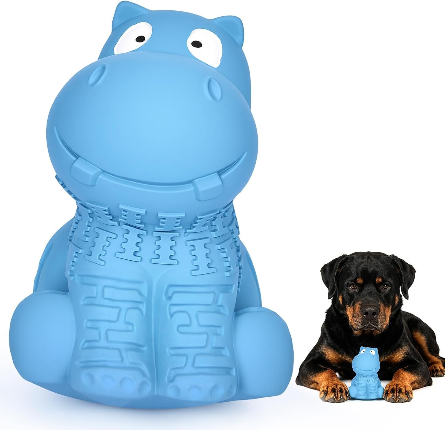 Hippo-Shaped Rubber Squeaky Toy for Medium-Large