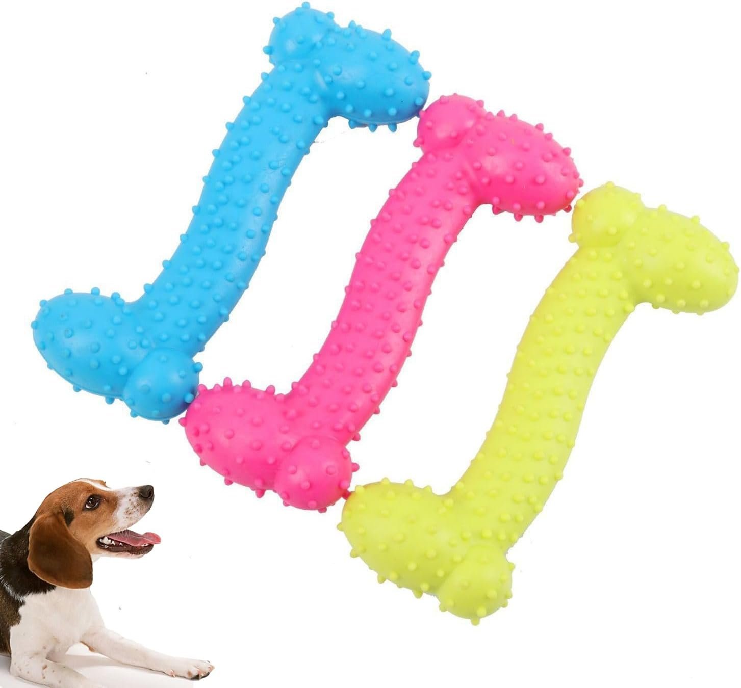 3-Pack Natural Rubber Chew Bones for Small-Medium
