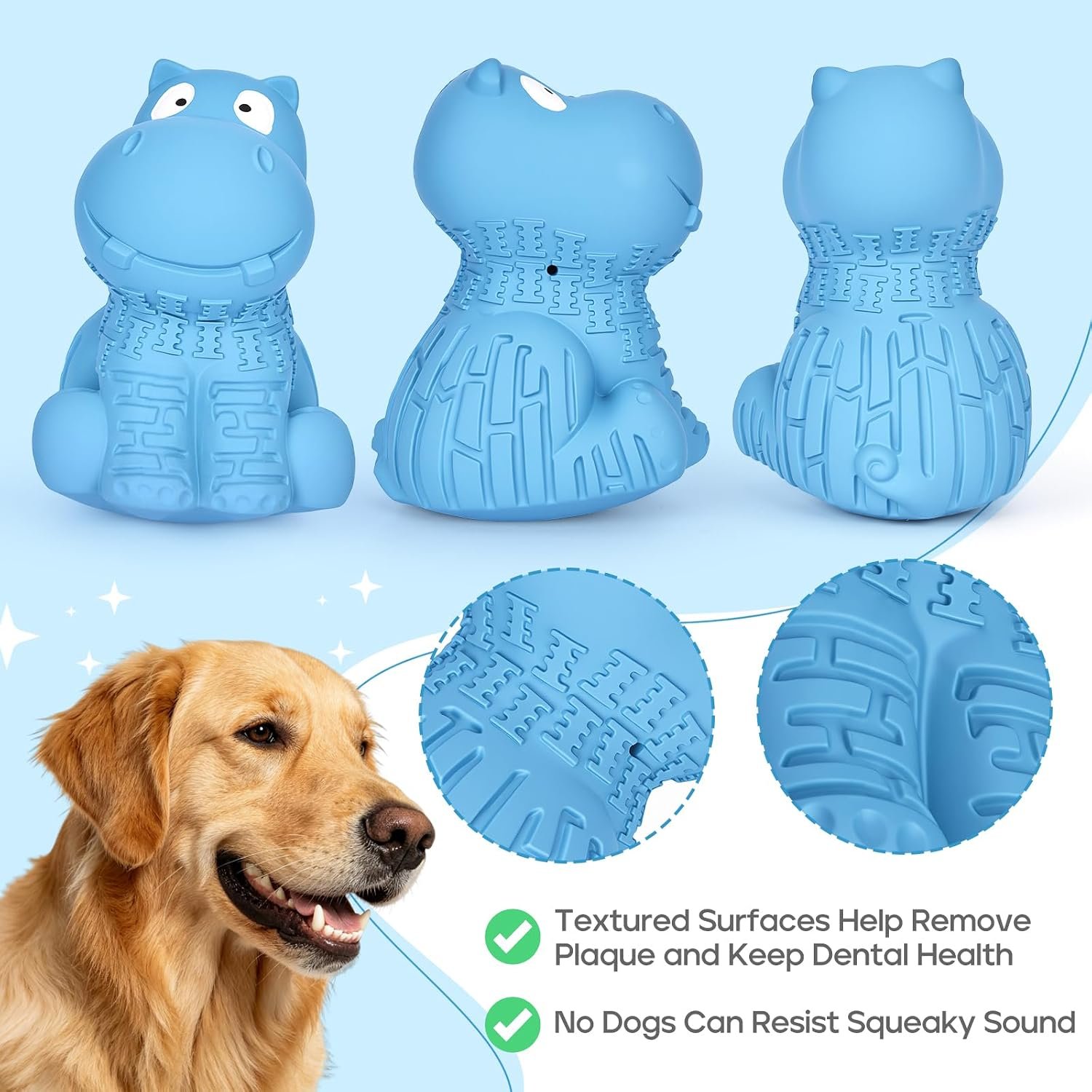 Hippo-Shaped Rubber Squeaky Toy for Medium-Large - Image 2