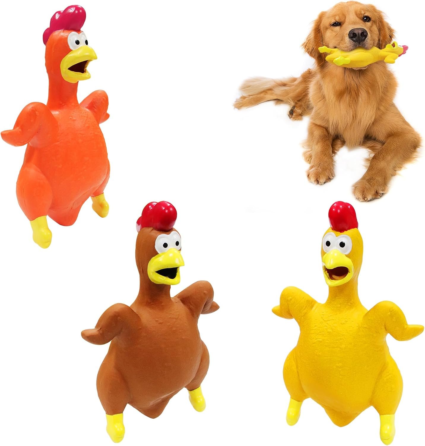3-Pack Squeaky Rubber Chickens for All Sizes