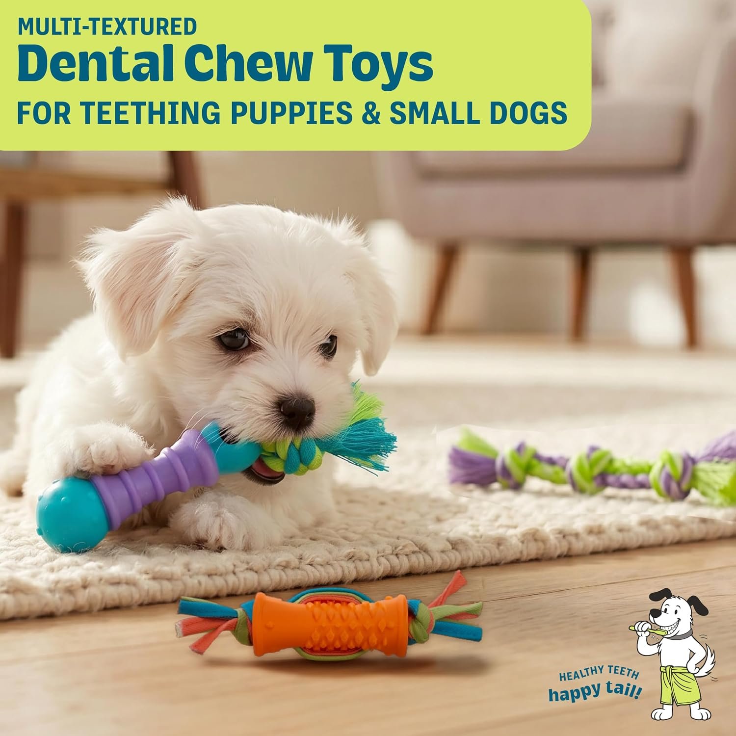 3-Pack Rubber and Rope Dental Toys for Small - Image 2